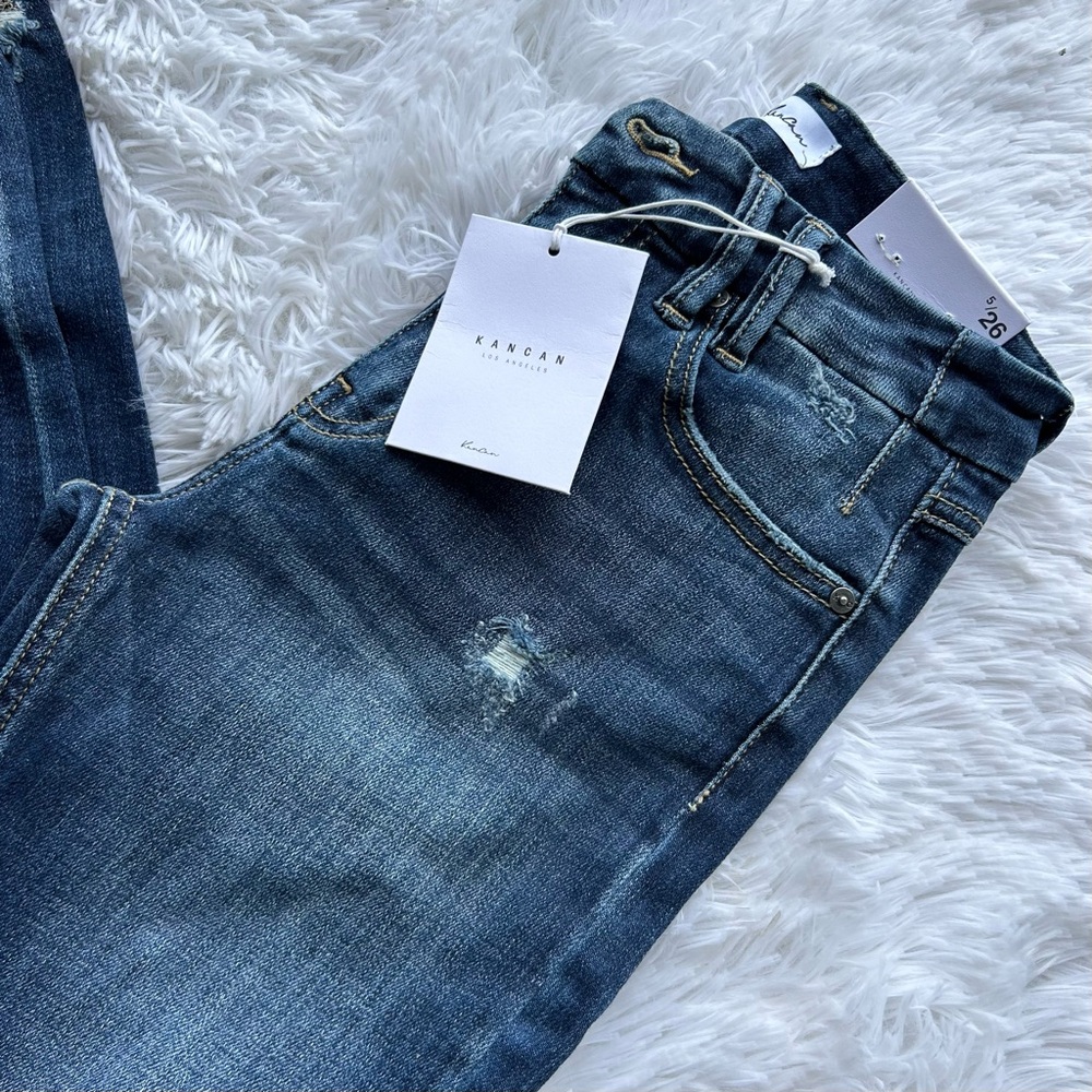 KanCan Blue Mid Rise Distressed Skinny Jeans Size 5 / 26 Ankle Short Length NEW - Picture 3 of 12